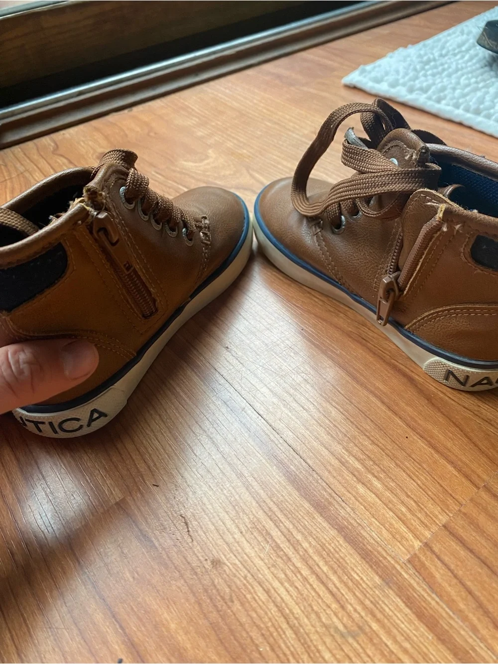Nautica Boys Brown High-Top Sneakers with Blue Trim
